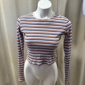 Brandy Melville Striped Long‎ Sleeve Crop Top Colorful Ribbed Tee